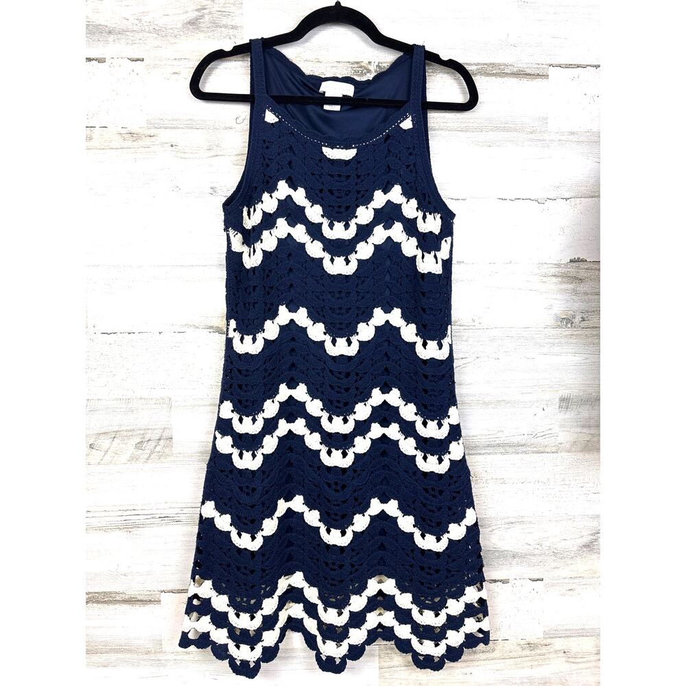 House of Harlow Womens S Navy White Sleeveless Crochet Mini Dress Boho Casual